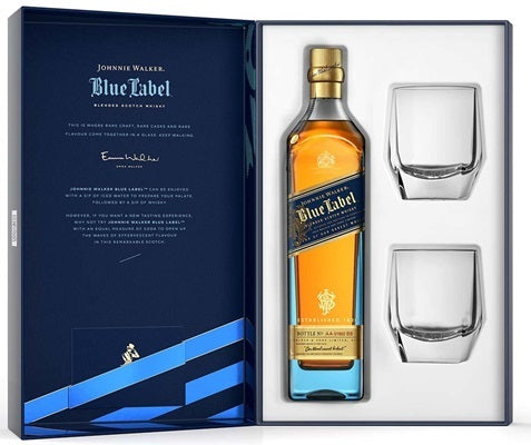 Johnnie Walker Blue Label Blended Scotch Whisky 2 Crystal Glasses Gift ...
