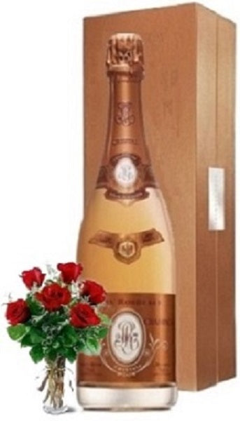 2013 Cristal Rosé Roederer Champagne with 6 Red Roses or 6 Yellow Roses