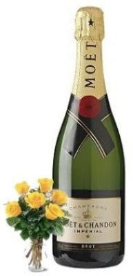 Moët & Chandon Brut Imperial Champagne with 6 Yellow or 6 Red Roses